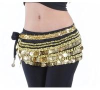 Generico Sciarpa per La Danza del Ventre Traspirante Sciarpa Dell'anca di Forma D'onda Danza del Ventre delle Donne con Gonna Avvolgente Monete d'Argento Pesante Nosiy(Black Gold)
