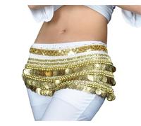 Generico Sciarpa per La Danza del Ventre Traspirante Sciarpa Dell'anca di Forma D'onda Danza del Ventre delle Donne con Gonna Avvolgente Monete d'Argento Pesante Nosiy(White Gold)