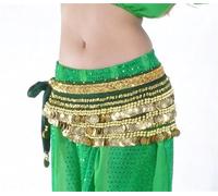 Generico Sciarpa per La Danza del Ventre Traspirante Sciarpa Dell'anca di Forma D'onda Danza del Ventre delle Donne con Gonna Avvolgente Monete d'Argento Pesante Nosiy(Dark Green Gold)