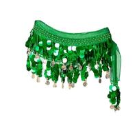 Generico Sciarpa per La Danza del Ventre Traspirante Sciarpa for Danza del Ventre da Donna con Monete d'oro Catena in Vita Ballo Frange E Nappe Accessori Costumi di(Dark Green)