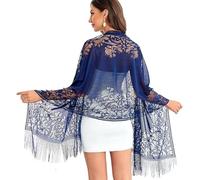 Generico Sciarpa/scialle in pizzo trasparente con motivo floreale, morbida e leggera, perfetta per la sposa e gli invitati al matrimonio.