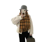 Generico Sciarpa spessa 1 pezzo scialle invernale lungo frangiato caldo e addensato morbido plaid maglia sciarpa giallo arancione a scacchi