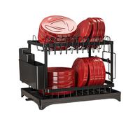 Generico Scolapiatti | 2 Livelli Con Porta Utensili | Scaffale Scolapiatti da Cucina - Per Lavello Bancone Appartamento Tazze e Bicchieri Posate Spugna Vassoio