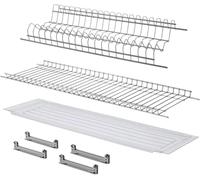 Generico Scolapiatti 86 cm in acciaio cromo protetto - Vaschetta raccogli gocce + griglia bicchieri - Kit incasso pensile 90 cm