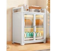 Generico Scolapiatti da Cucina di Grande capacità con Coperchio e sportelli Trasparenti - Organizer per scolapiatti Resistente per Ripiani e dispensa (Bianco, 47 cm)