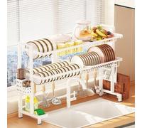 Generico Scolapiatti da Cucina espandibile a 2 Livelli - Grande scolapiatti Bianco per lavello/Piano di Lavoro per Un efficiente Risparmio di Spazio, Facile Asciugatura e organizzazione