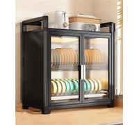 Generico Scolapiatti da Cucina Resistente con sportelli Trasparenti e Coperchio, Organizer per scolapiatti di Grande capacità per Ripiani, dispensa e credenza (Nero, 58 cm)