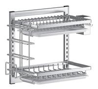 Generico Scolapiatti da Parete con Vassoio antigoccia Rimovibile in Acciaio Inox,Design Pieghevole e portabicchieri per Cucina(Size:2 Layer)
