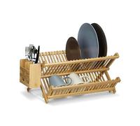 Generico Scolapiatti in Legno con Portaposate e Utensili, Scolapiatti Pieghevole in Bambù a 2 Livelli, Organizer e Contenitore for Ciotole da Cucina, for il Bancone Della Cucina