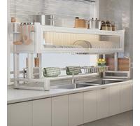 Generico Scolapiatti Multifunzionale con Coperchio - Contenitore salvaspazio per Piatti, Bicchieri e Ciotole - Bianco 32 pollici/21 Pollici - Ideale per l'organizzazione del lavello e un'asciugatura