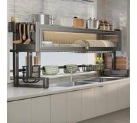 Generico Scolapiatti Multifunzionale con Coperchio - Contenitore salvaspazio per Piatti, Bicchieri e Ciotole in Cucina - Disponibile nelle Misure 70 cm/27 Pollici e 105 cm/41 Pollici (Nero)