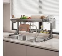 Generico Scolapiatti Multifunzionale espandibile, scolapiatti Laterale salvaspazio, scolapiatti da Tavolo, Grigio, a Strato Singolo, Organizer da Cucina per un'asciugatura efficiente