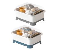 Generico Scolapiatti - Porta Stoviglie Con Coperchio | Contenitore Antipolvere Per Ciotole E Bacchette, Organizer Per 3-4 Persone, Vaschetta Sgocciolante Da Credenza