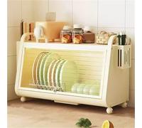 Generico Scolapiatti Resistente con portacoltelli - Mobiletto portaoggetti da appoggio, scolapiatti con Anta a ribalta, Organizer per stoviglie per Cucina e Sala da Pranzo (Bianco, 42x28x38 cm)