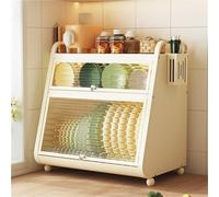 Generico Scolapiatti Resistente con portacoltelli - Organizzatore per asciugare i Piatti da banco e mobiletto portaoggetti con Anta a ribalta per Cucina e Sala da Pranzo (Bianco, 52x32x57 cm)