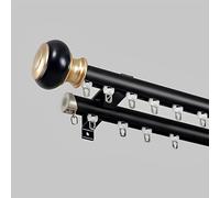 Generico Scorritenda in Alluminio Diametro 28.0mm Binario Doppio per Tende con Staffe E Testa Decorativa Bastone per Tende da Porta per Montaggio A Parete E Finestra(Nero,110cm/3.6ft)