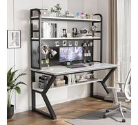 Generico Scrivania da Gaming con libreria e ripiano Superiore integrati - Scrivania ergonomica per Computer, Ideale per L'Ufficio Domestico, con Pannello Forato per Studio, Gioco e organizzazione del