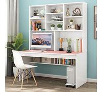 Generico Scrivania Moderna in Legno Rosa con libreria e ripiano Superiore - Tavolo da Studio Compatto da 120 cm per Adolescenti e Studenti, scrivania per Ufficio Domestico con soluzioni di archiviazi