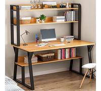 Generico Scrivania Moderna per Computer con Ripiani e libreria - Postazione di Lavoro Robusta con Struttura in Metallo per Ufficio Domestico - Mobile da Studio dal Design Semplice