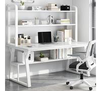 Generico Scrivania Moderna per Computer con Ripiani e libreria, Robusta postazione di Lavoro con Struttura in Metallo per Ufficio Domestico, Design salvaspazio, Mobile Elegante e Funzionale.
