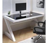 Generico Scrivania per Computer Moderna a Forma di Z in Vetro - 99 cm, Bianca e Nera, Tavolo da Studio Elegante e Funzionale per Ufficio Domestico, Gaming, Ideale per Studenti e postazione di Lavoro