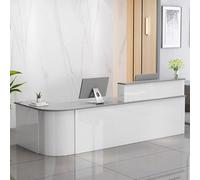 Generico Scrivania per Reception Moderna, bancone Frontale con cassetti, postazione di Lavoro Elegante per Receptionist, in Legno ingegnerizzato, Design salvaspazio, Bianco e Grigio (120 cm)