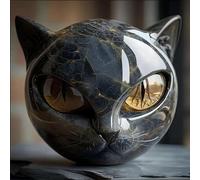 Generico Scultura Di Pietra Del Gatto Nero, Scultura Nera Della Testa Del Gatto, Carina Statua Del Gatto Che Guarisce Lo Stress Della Pietra, Per Casa, Ufficio (B)