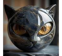 Generico Scultura Di Pietra Di Lusso A Forma Di Gatto Nero, Scultura Nera Della Testa Del Gatto, Sculture Creative Decorazioni Per La Casa, Cristalli Intagliati A Mano E Pietre Curative Intagliate