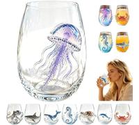 Generico Sea creature drinking glass, hand-painted without stem,Artistic Octopus Drinking Glass, Ocean Fantasy Embossed Glass Collection, Coastal Home Decor Gift for Ocean Lovers