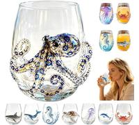 Generico Sea creature drinking glass, hand-painted without stem,Artistic Octopus Drinking Glass, Ocean Fantasy Embossed Glass Collection, Coastal Home Decor Gift for Ocean Lovers