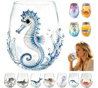 Generico Sea creature drinking glass, hand-painted without stem,Artistic Octopus Drinking Glass, Ocean Fantasy Embossed Glass Collection, Coastal Home Decor Gift for Ocean Lovers