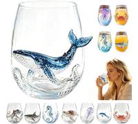 Generico Sea creature drinking glass, hand-painted without stem,Artistic Octopus Drinking Glass, Ocean Fantasy Embossed Glass Collection, Coastal Home Decor Gift for Ocean Lovers
