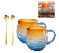 Generico Sea Glass Sundown Mug with Handle, Golden Tide Sunset Mug for Tea Wine Coffee Ice Drink and Hot Beverages, Handcrafted Ocean Wave Pattern Coastal Beach Themed Cups for Surf Lovers