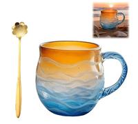 Generico Sea Glass Sundown Mug with Handle, Golden Tide Sunset Mug for Tea Wine Coffee Ice Drink and Hot Beverages, Handcrafted Ocean Wave Pattern Coastal Beach Themed Cups for Surf Lovers