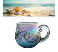 Generico Sea Glass Wave Mug, 12 Oz Handblown Ocean Wave Glass Mug Cup, Handcrafted Sea Inspired Drinkware, Artistic Ocean-Themed, for Ocean Lovers (1*Pcs,B)