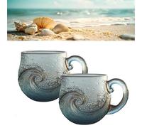 Generico Sea Glass Wave Mug, 12 Oz Handblown Ocean Wave Glass Mug Cup, Handcrafted Sea Inspired Drinkware, Artistic Ocean-Themed, for Ocean Lovers (2*Pcs,A)