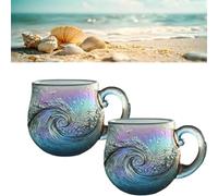 Generico Sea Glass Wave Mug, 12 Oz Handblown Ocean Wave Glass Mug Cup, Handcrafted Sea Inspired Drinkware, Artistic Ocean-Themed, for Ocean Lovers (2*Pcs,B)