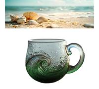 Generico Sea Glass Wave Mug, 12 Oz Handblown Ocean Wave Glass Mug Cup, Handcrafted Sea Inspired Drinkware, Artistic Ocean-Themed, for Ocean Lovers (1*Pcs,C)