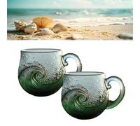 Generico Sea Glass Wave Mug, 12 Oz Handblown Ocean Wave Glass Mug Cup, Handcrafted Sea Inspired Drinkware, Artistic Ocean-Themed, for Ocean Lovers (2*Pcs,C)