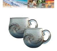 Generico Sea Glass Wave Mug,Sunset and Wave Dual Design,Handcrafted Ocean Theme Coffee Mug Cup,Coastal Beach Themed Artistic Coffee and Tea Drinkware for Beachs & Surf Lover (2pcs)