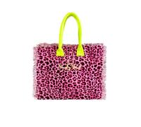 Generico SEAMAR Borsetta Mare Leopard HandBag Casual a Manico Corto con Zip 100% Cotone 30x24x14cm Borsa Spiaggia (Fucsia)