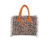 Generico SEAMAR Borsetta Mare Leopard HandBag Casual a Manico Corto con Zip 100% Cotone 30x24x14cm Borsa Spiaggia (Sabbia)