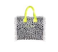 Generico SEAMAR Borsetta Mare Leopard HandBag Casual a Manico Corto con Zip 100% Cotone 30x24x14cm Borsa Spiaggia (Bianco)