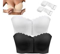 Generico Seamless Front Closure Strapless Bra,Non-Slip Wavy Edge Trim Bra,Plus Size Push up Strapless Bras for Women