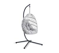 Generico Sedia a uovo sospesa con supporto, pieghevole, in rattan intrecciato, per interni ed esterni, elegante amaca da patio (nero marrone)