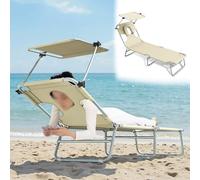 Generico Sedia Abbronzante da Giardino Pieghevole con Foro for Il Viso e Visiera Parasole, Spiaggina Mare Regolabile in 4 Posizioni for Giardino, Piscina e Campeggio