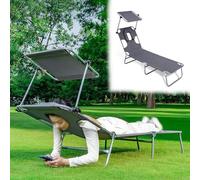 Generico Sedia Abbronzante da Giardino Pieghevole con Foro for Il Viso e Visiera Parasole, Spiaggina Mare Regolabile in 4 Posizioni for Giardino, Piscina e Campeggio