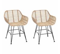 Generico Sedia da Pranzo 2 pz Rattan e Ferro e 55 x 50 x 74 cm | Braccioli ergonomici, poggiapiedi, intreccio a mano, uso interno, facile montaggio