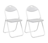 Generico Sedia Pieghevole 2 pz Pelle Sintetica Bianca 48 x 43,5 x 81 cm | Uso interno, struttura in acciaio, sedile in PVC, schienale aperto, maniglia integrata, proteggi pavimento, facile da pulire