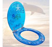 Generico Sedile WC in Resina con Stella Marina Blu e Gialla, sedili del Water Resistenti a Chiusura lenta e Morbida con Pesce Tropicale Trasparente con Effetti 3D Decorativi, Facile Installazione